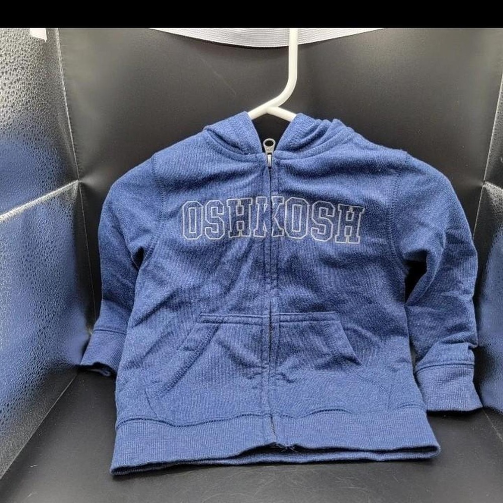 OSH KOSH Hoodie Infant 12 Months Blue Graphic Zip Front Cotton Blend